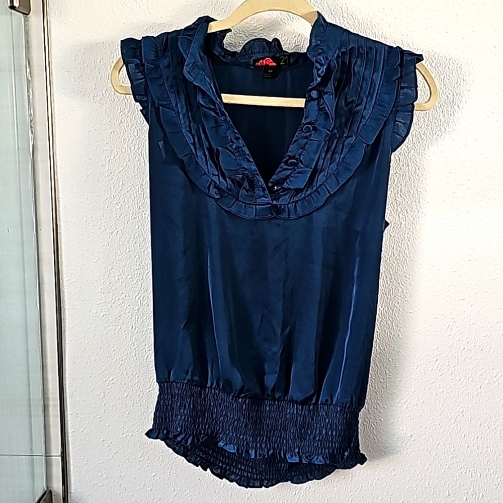 21, teal ruffle sleeve blouse, size small